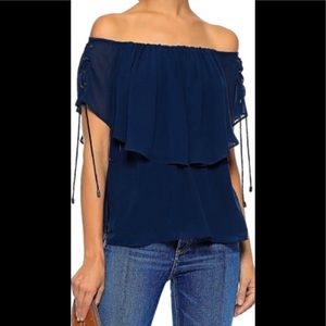 Off the Shoulder Chiffon Top with Lace up Detail.